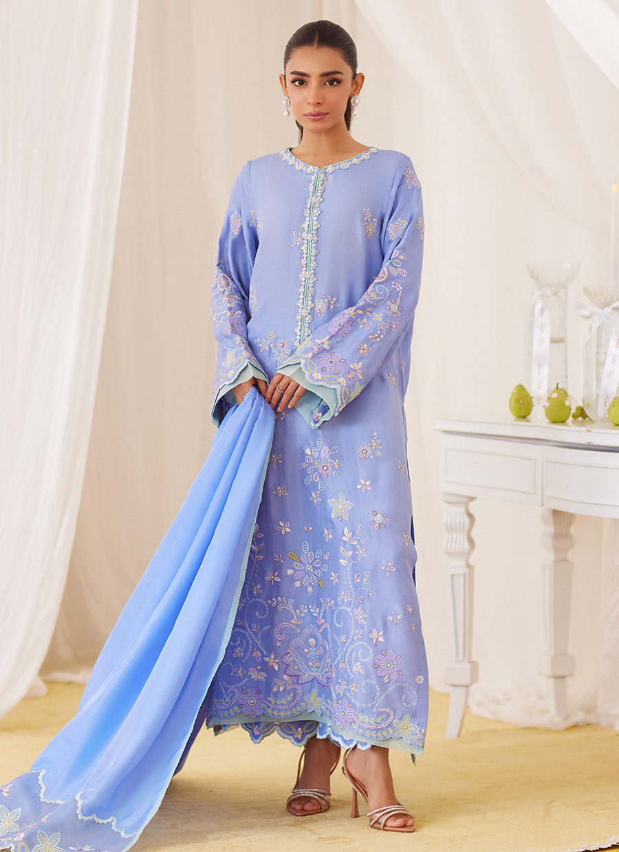 Leesha Periwinkle Blue Raw Silk Shirt And Dupatta