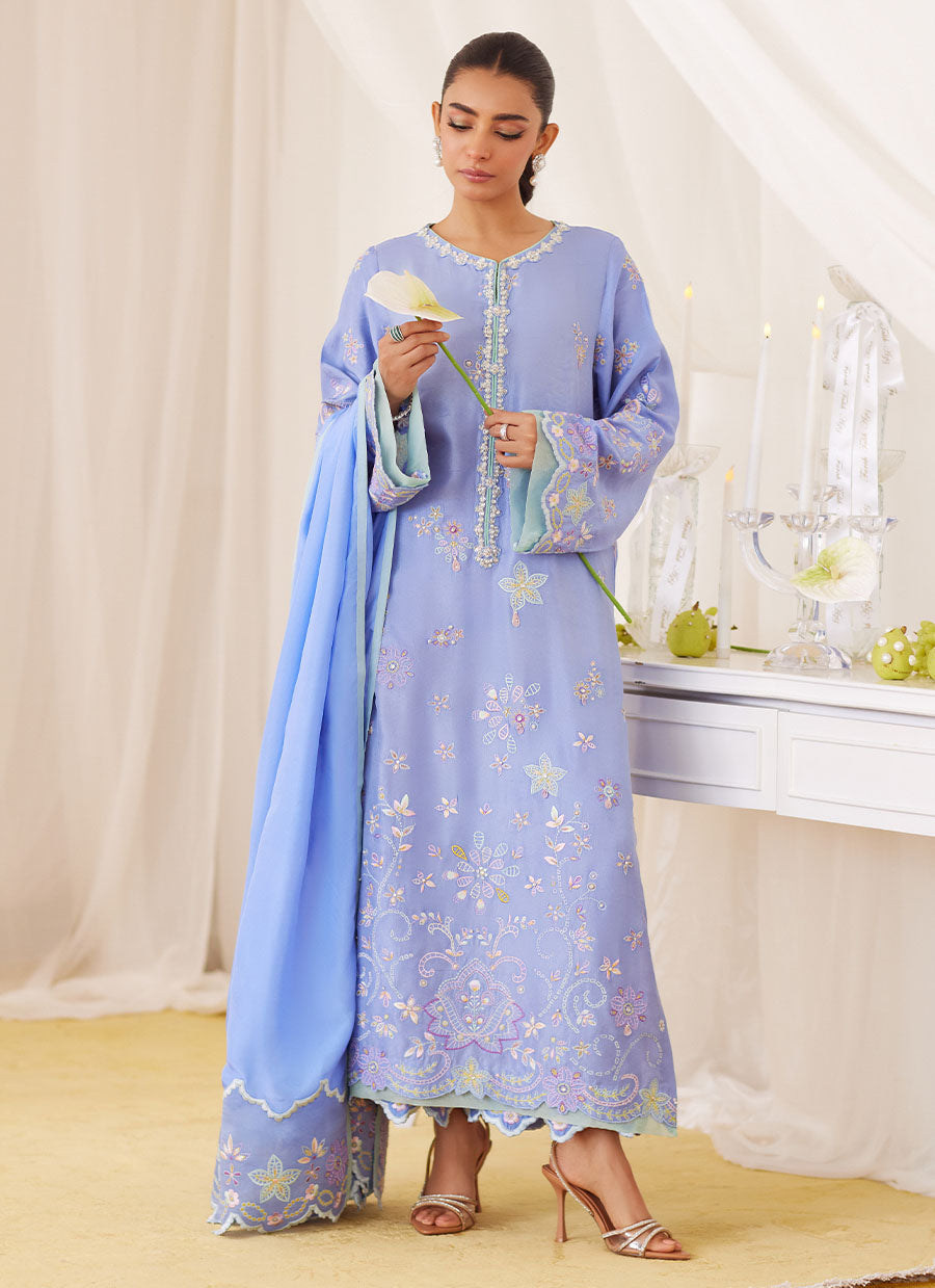 Leesha Periwinkle Blue Raw Silk Shirt And Dupatta