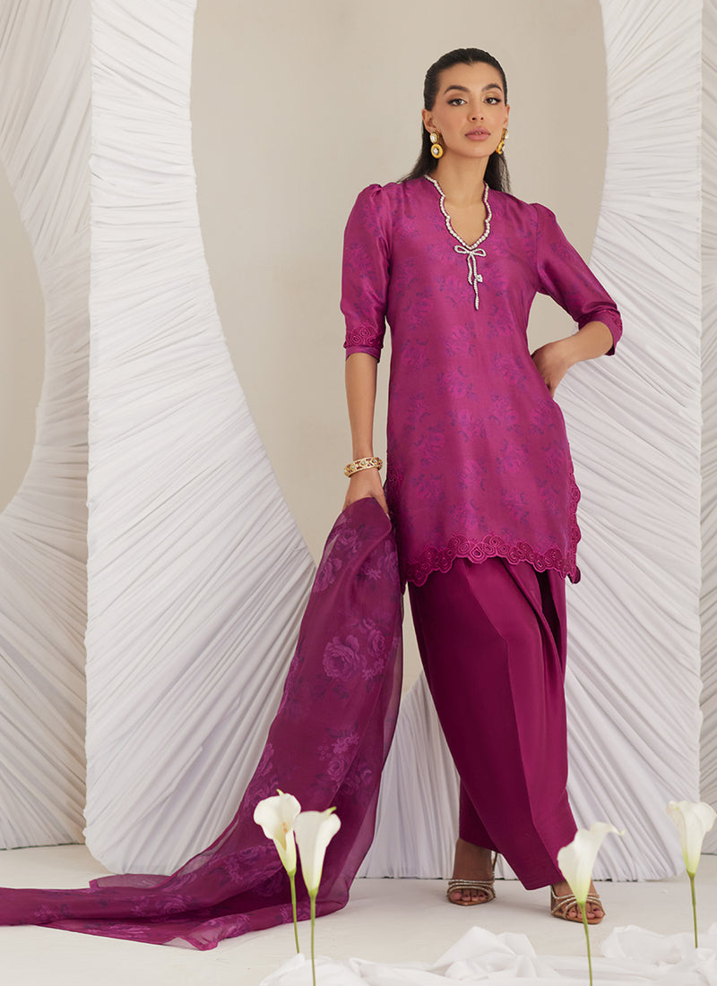 Sev Magenta Shirt and Dupatta