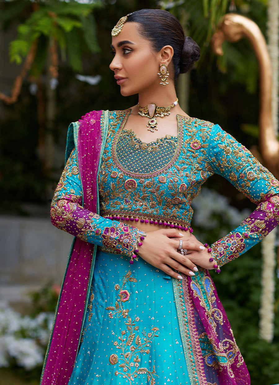 Nuresa Teal Lehenga Choli