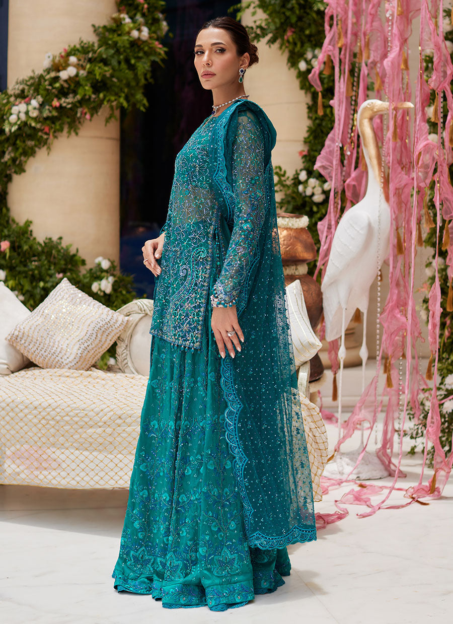 Miral Teal Short Shirt And Lehenga