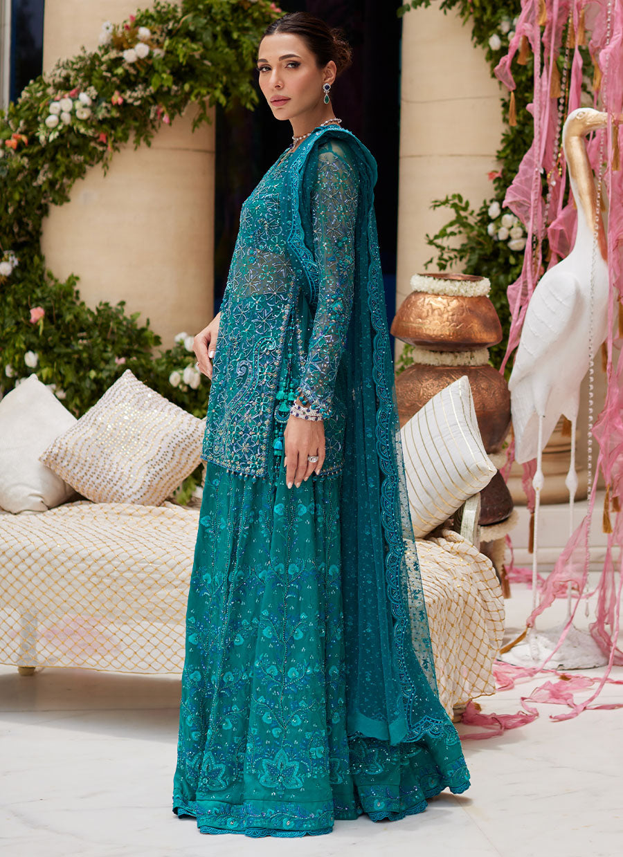 Miral Teal Short Shirt And Lehenga