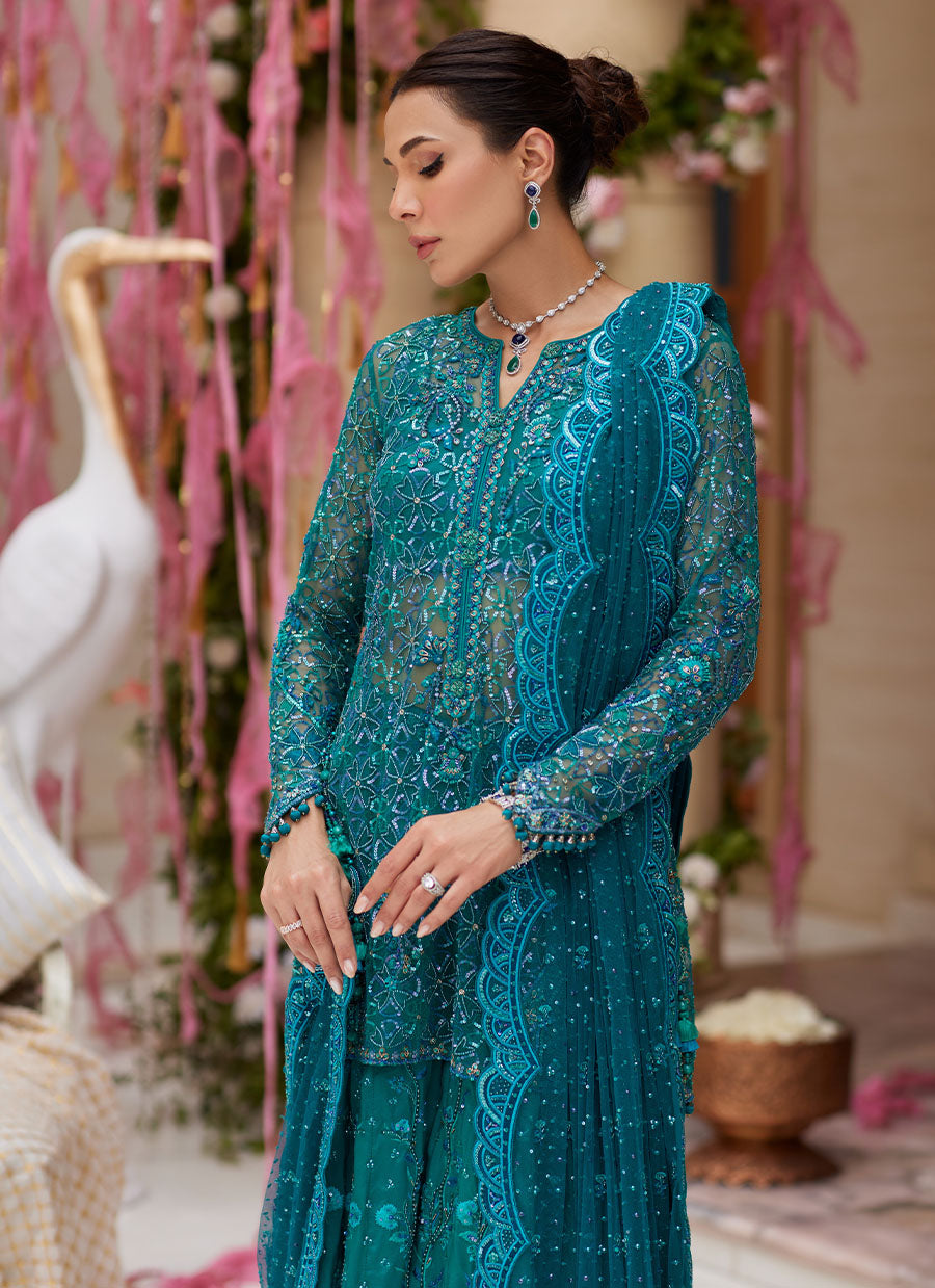 Miral Teal Short Shirt And Lehenga