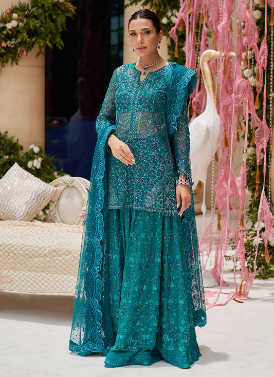 Miral Teal Short Shirt And Lehenga