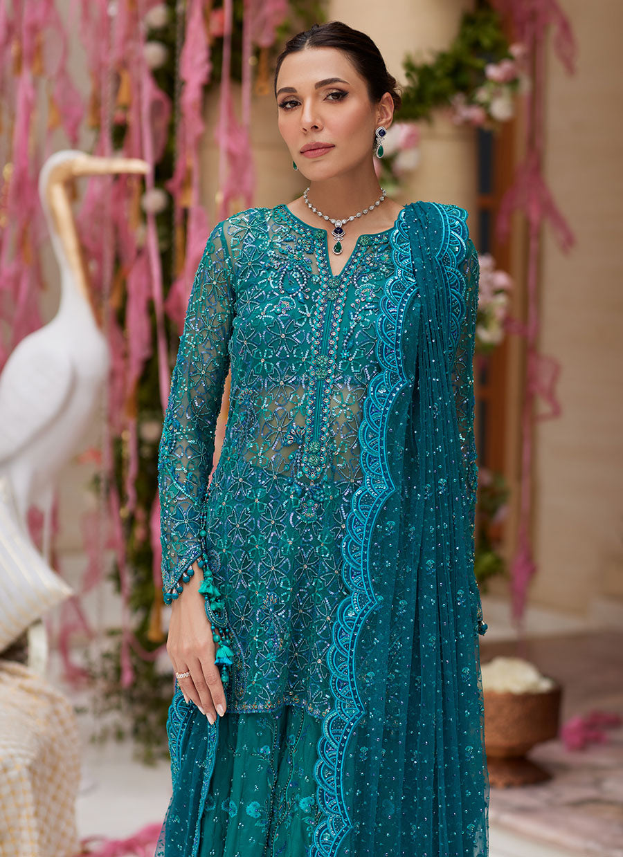 Miral Teal Short Shirt And Lehenga