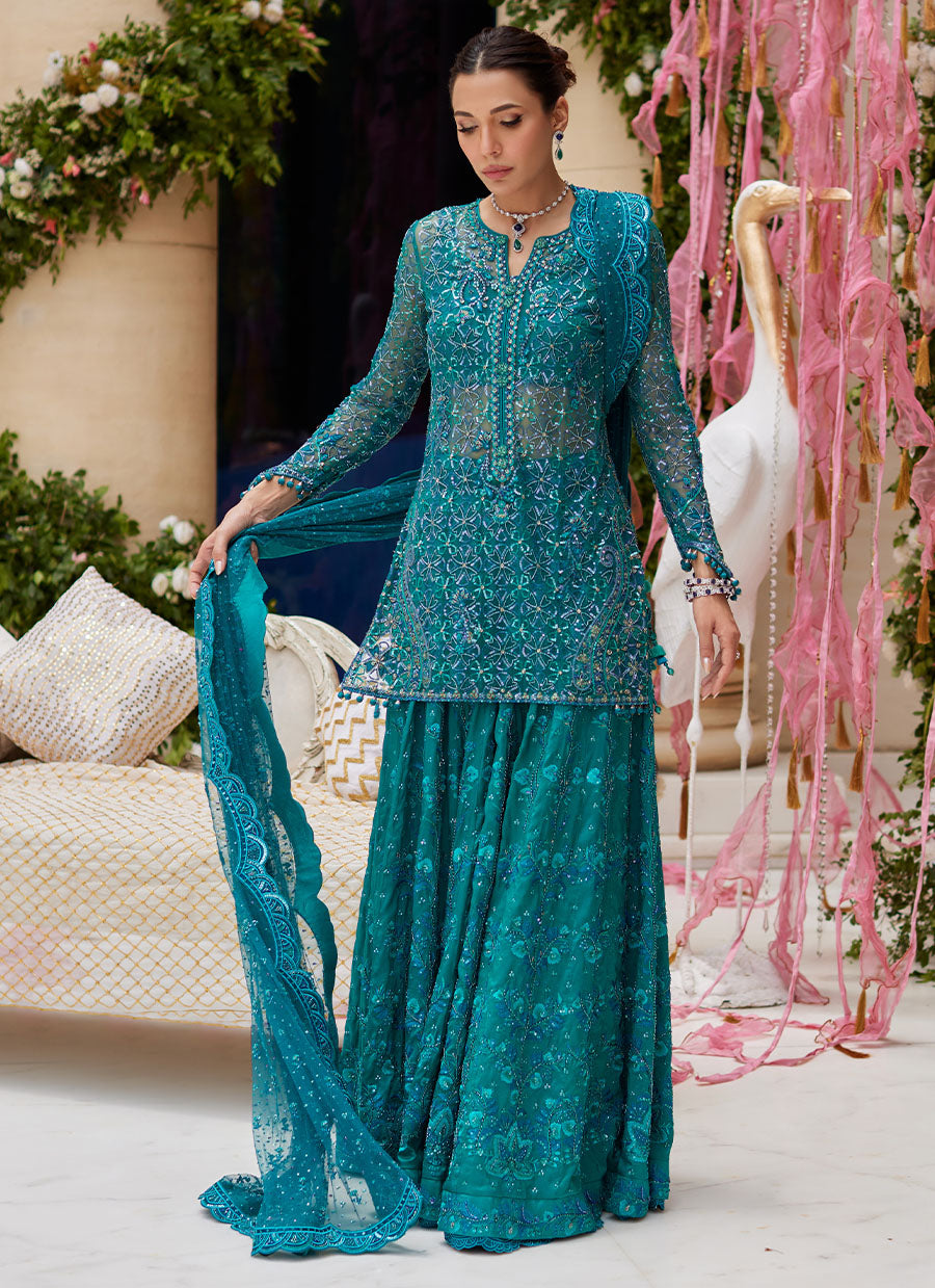 Miral Teal Short Shirt And Lehenga