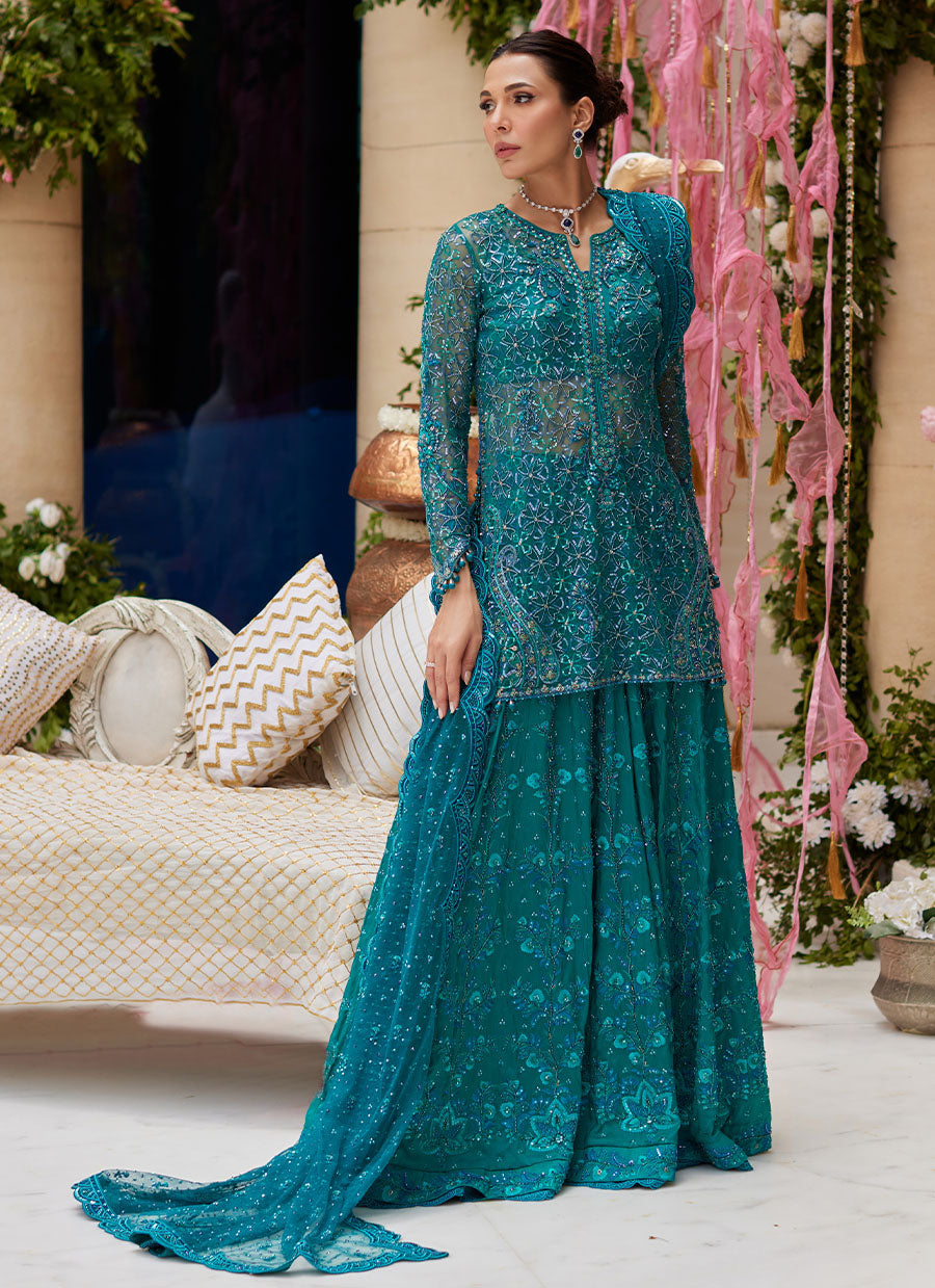 Miral Teal Short Shirt And Lehenga