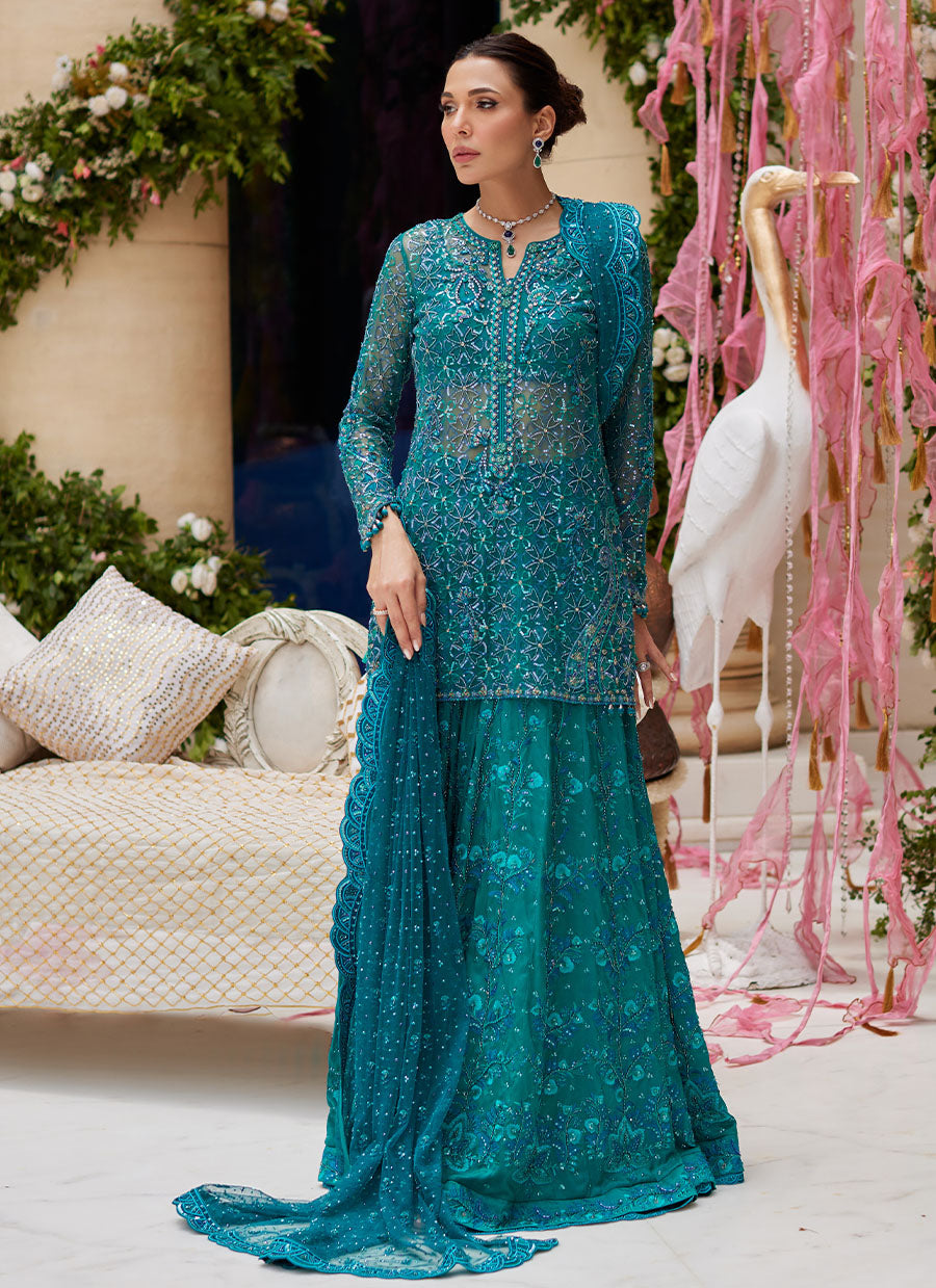 Miral Teal Short Shirt And Lehenga