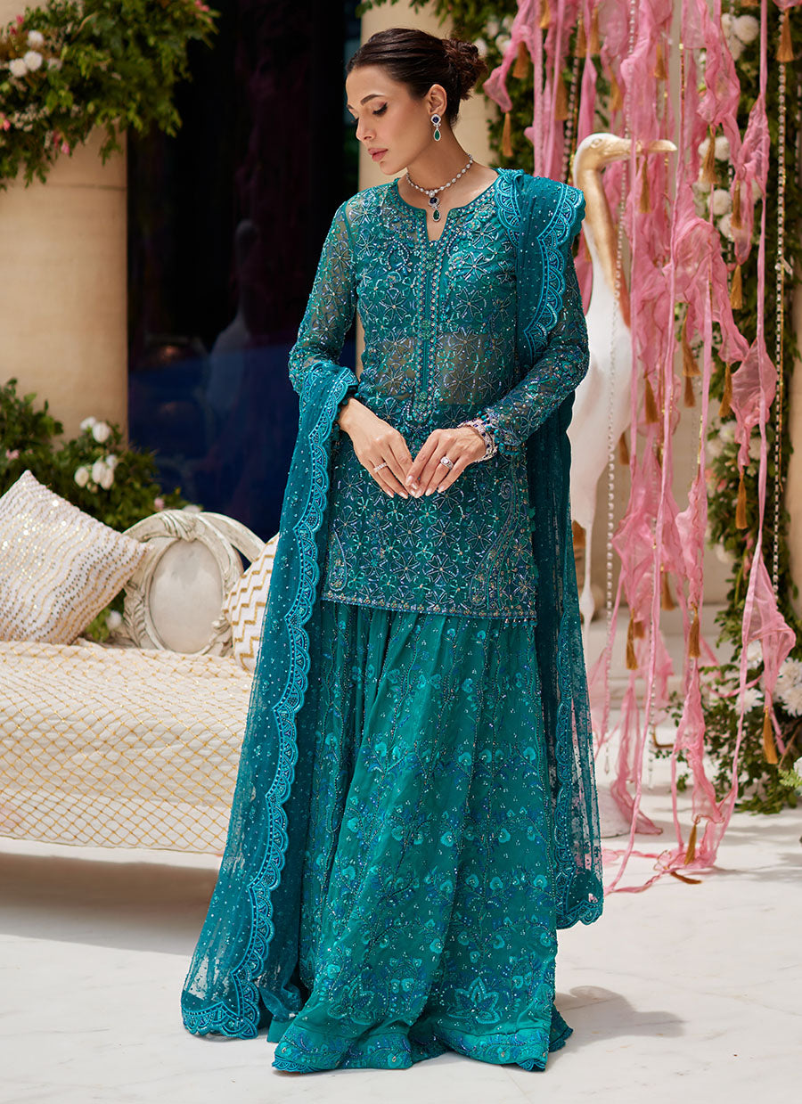 Miral Teal Short Shirt And Lehenga