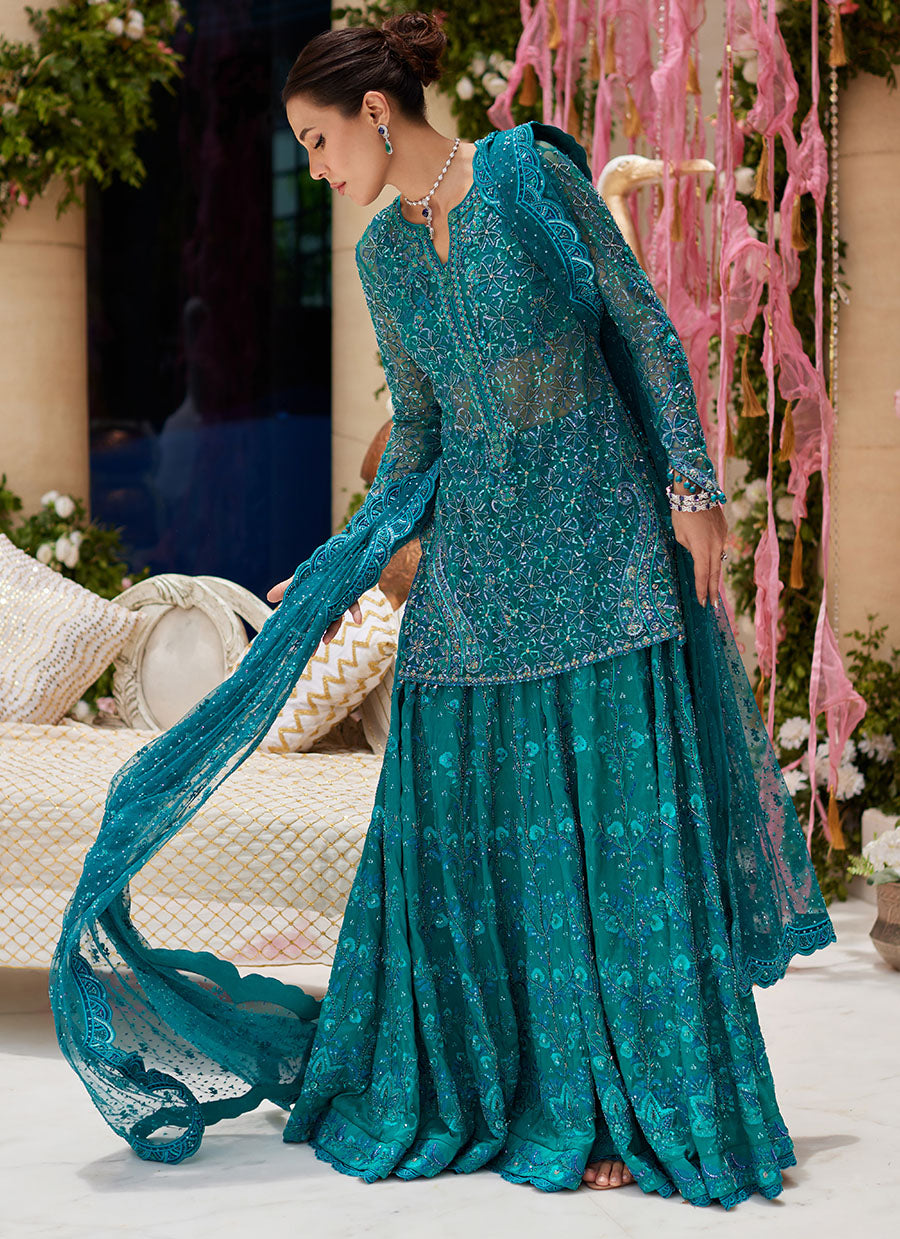 Miral Teal Short Shirt And Lehenga