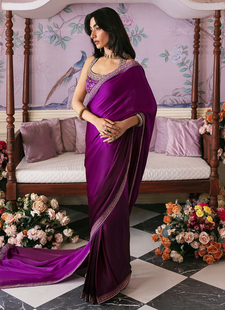 Aigul Aubergine Saree