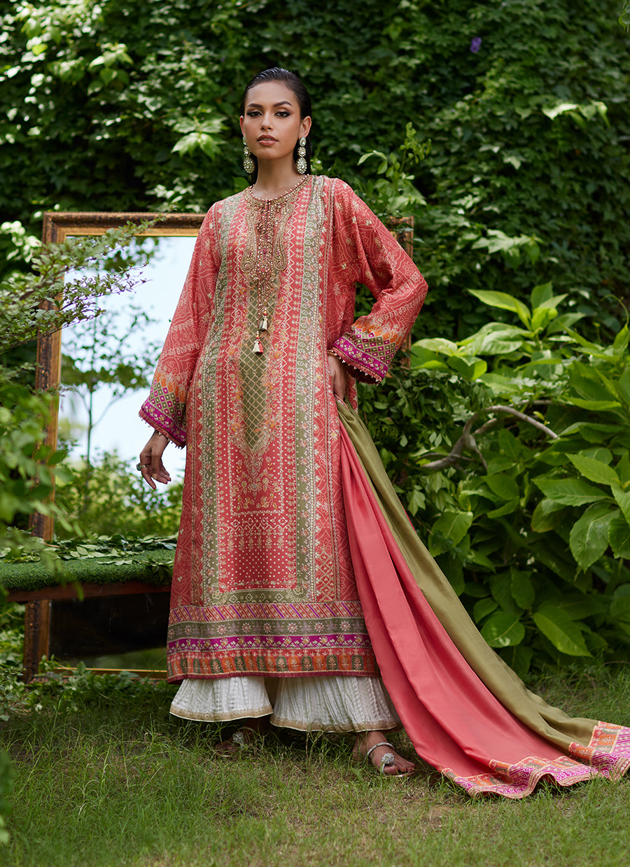 Bazif Burnt Orange Shirt And Dupatta