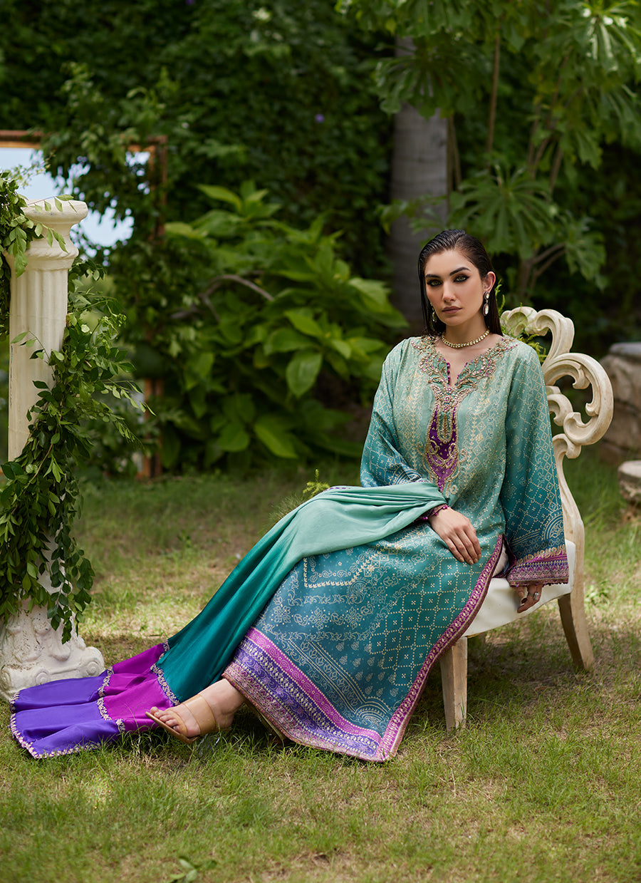 Leisha Teal Ombre Shirt And Dupatta