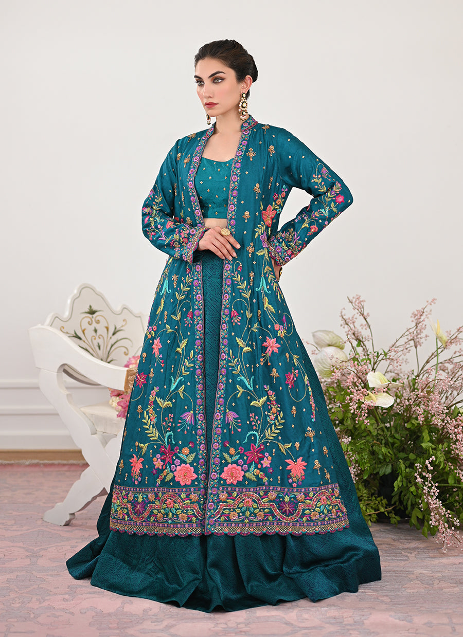 Elara Single Dhaagha Jacket With Block Printed Lehnga