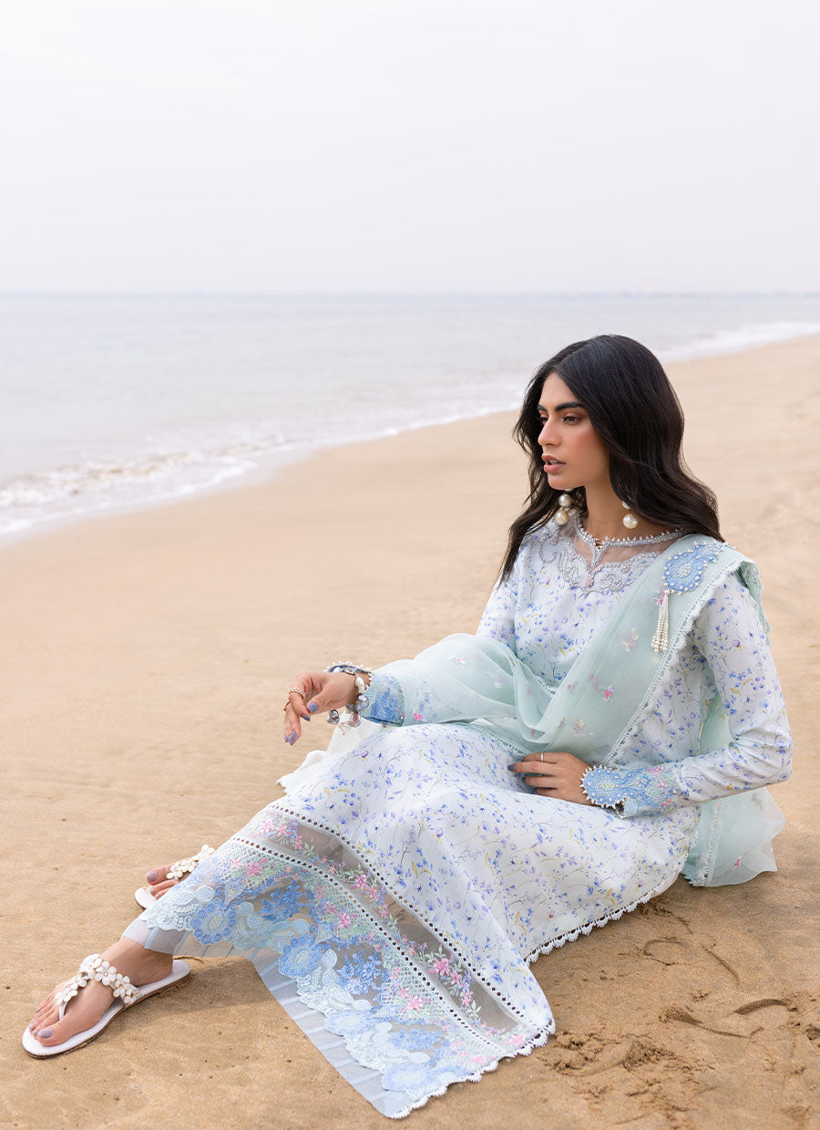 Skye Ice Blue Shirt and Pre-Draped Dupatta