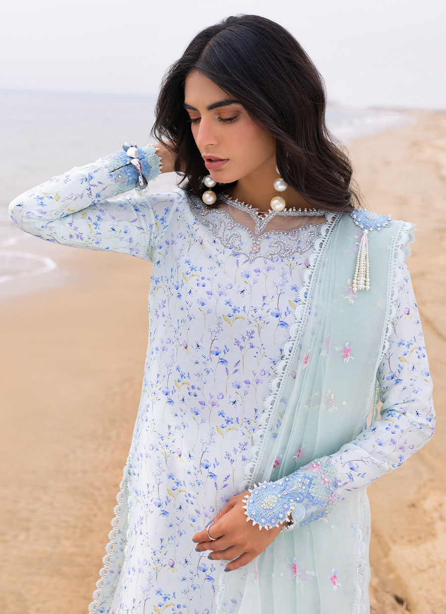 Skye Ice Blue Shirt and Pre-Draped Dupatta