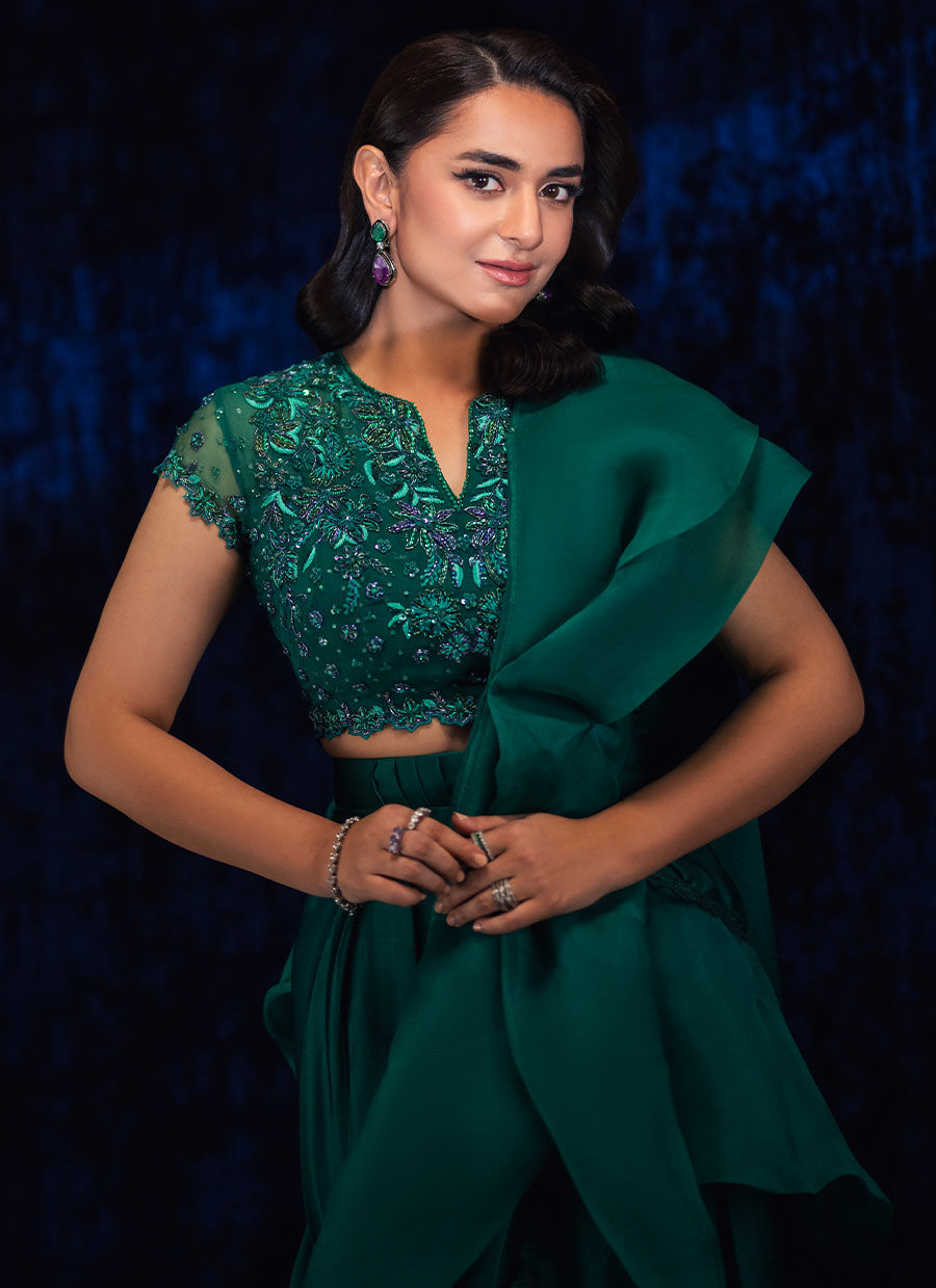 YUMNA EMERALD PRE-DRAPED LEHNGA SAREE