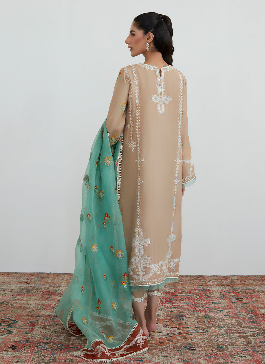 Latte Embroidered Shirt with Organza Dupatta