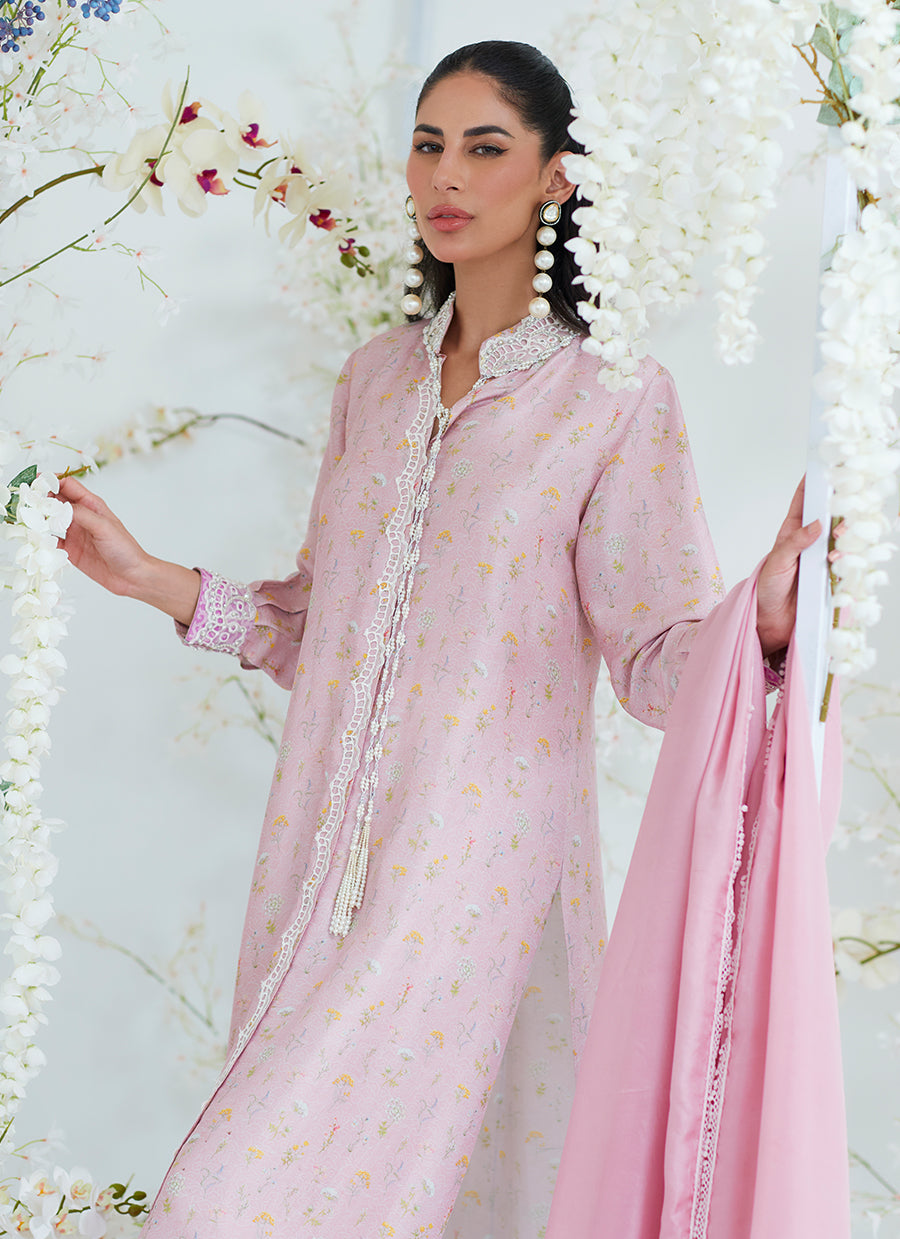 Arya Chai Pink Floral Shirt with Silk Dupatta