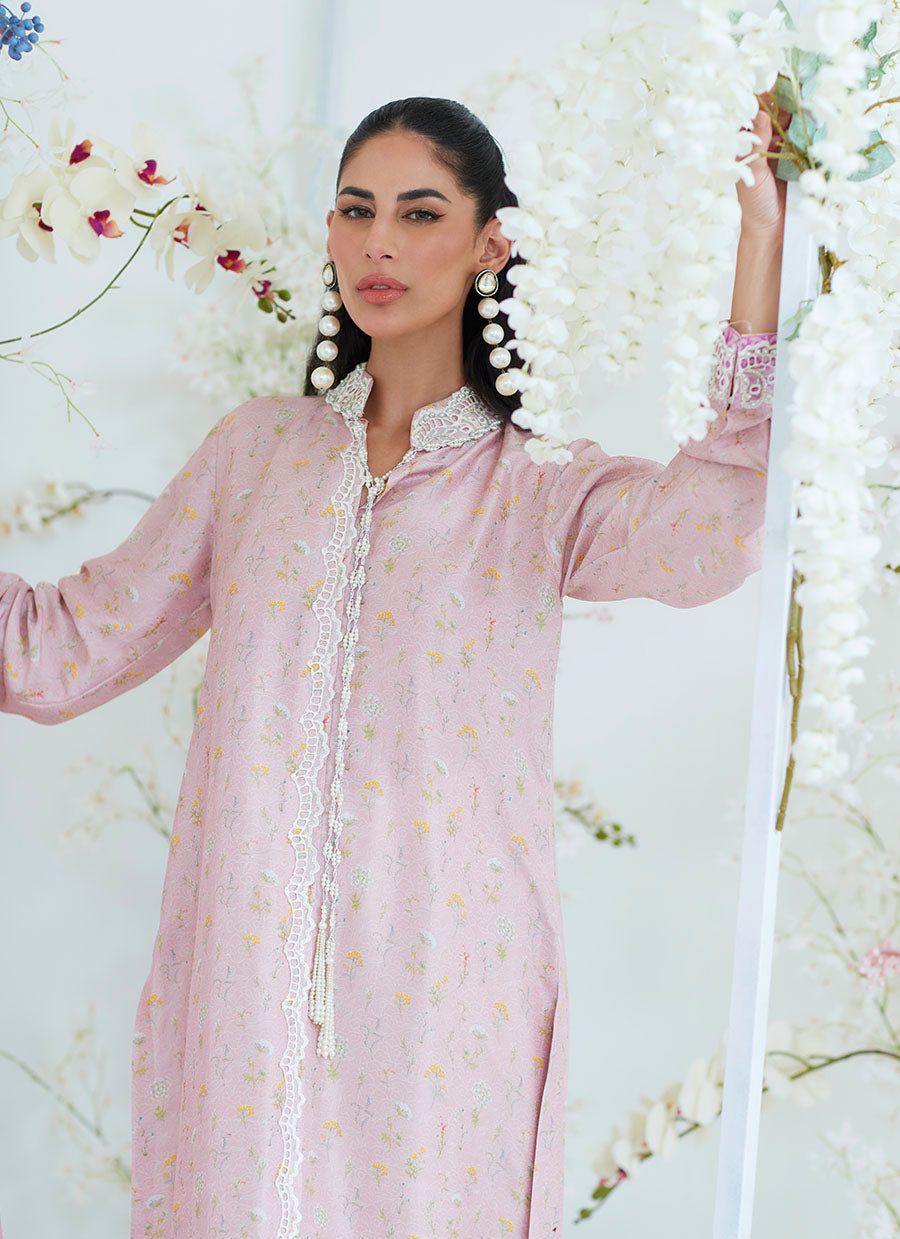 Arya Chai Pink Floral Shirt with Silk Dupatta