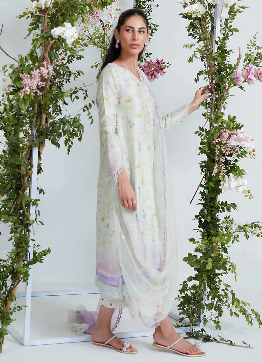 Grace Floral Shirt with Pre Draped Dupatta