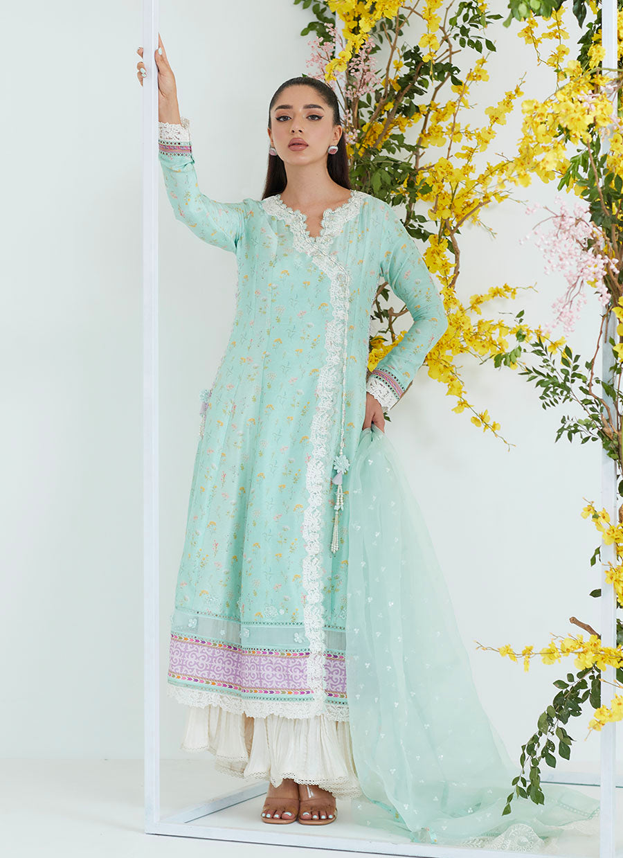 Alicia Mint Angarkha with Organza Dupatta