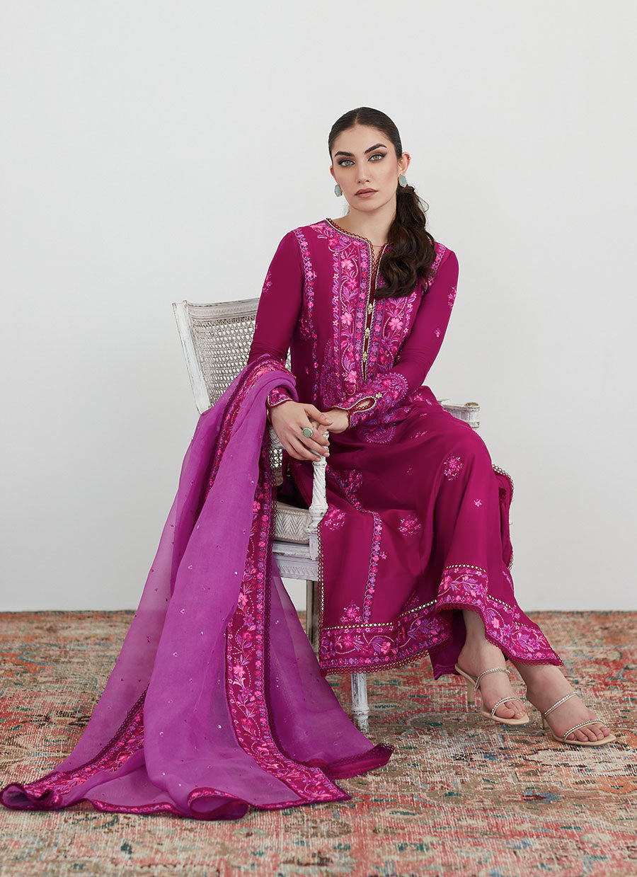 Catelyn Fuchsia Embroidered Shirt with Organza Dupatta