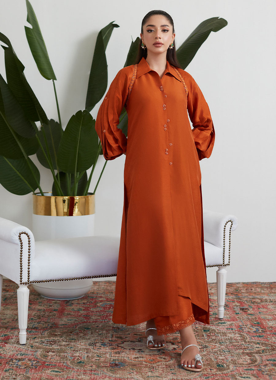 Spanish Orange Raw Silk Shirt