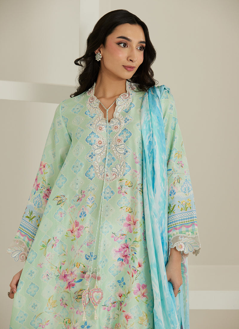 Runa Aqua Kaftan And Dupatta