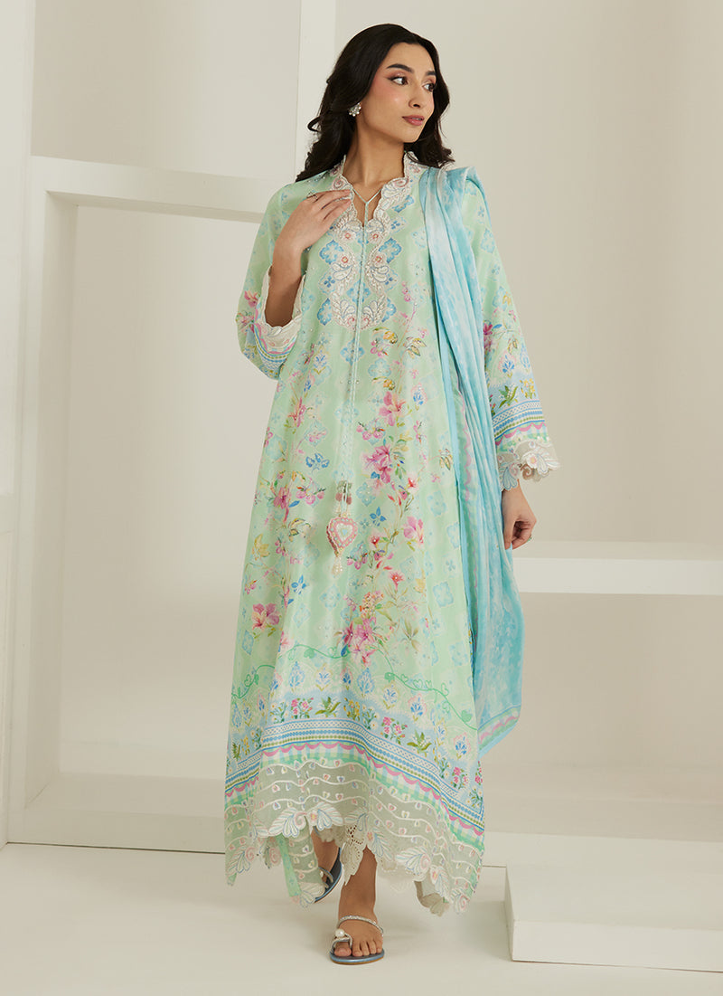 Runa Aqua Kaftan And Dupatta