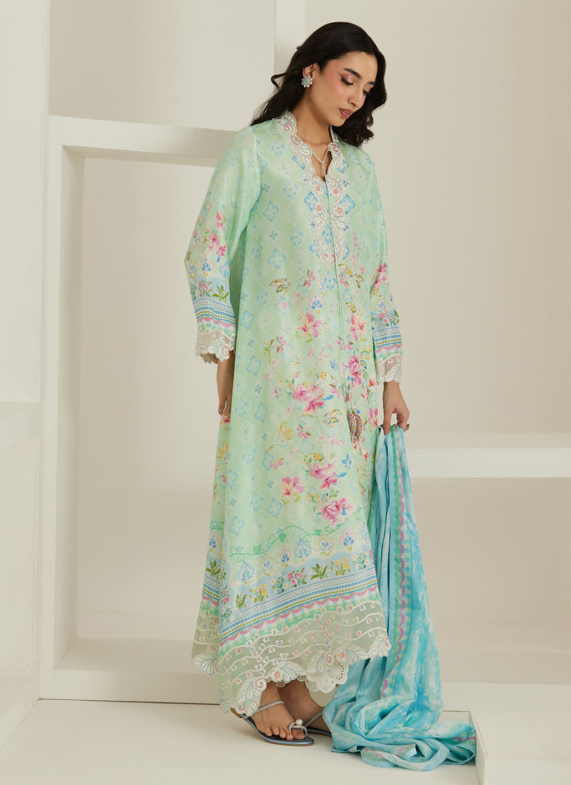 Runa Aqua Kaftan And Dupatta
