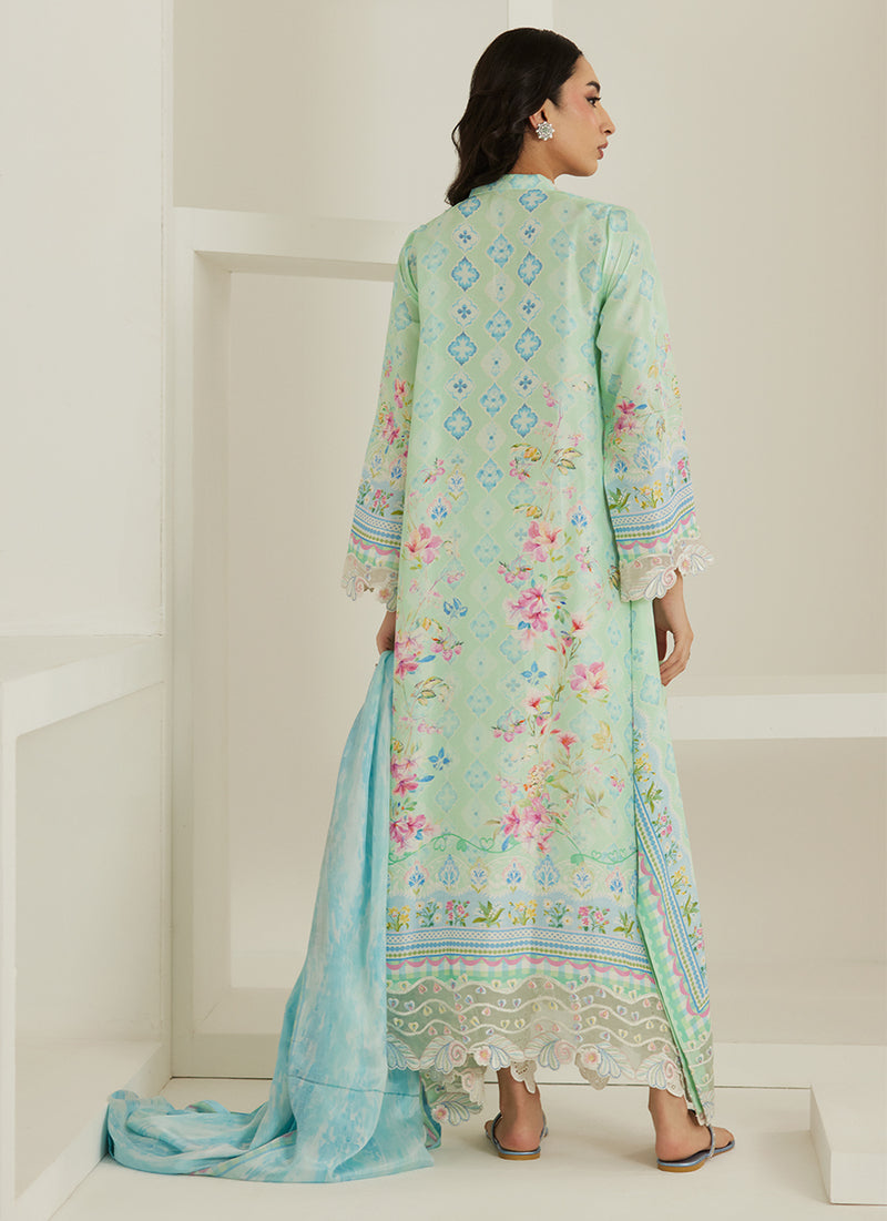 Runa Aqua Kaftan And Dupatta