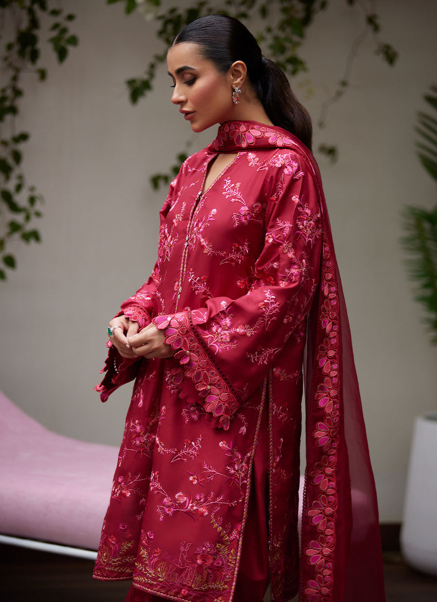 Dinara Scarlett Embroidered Shirt and Dupatta