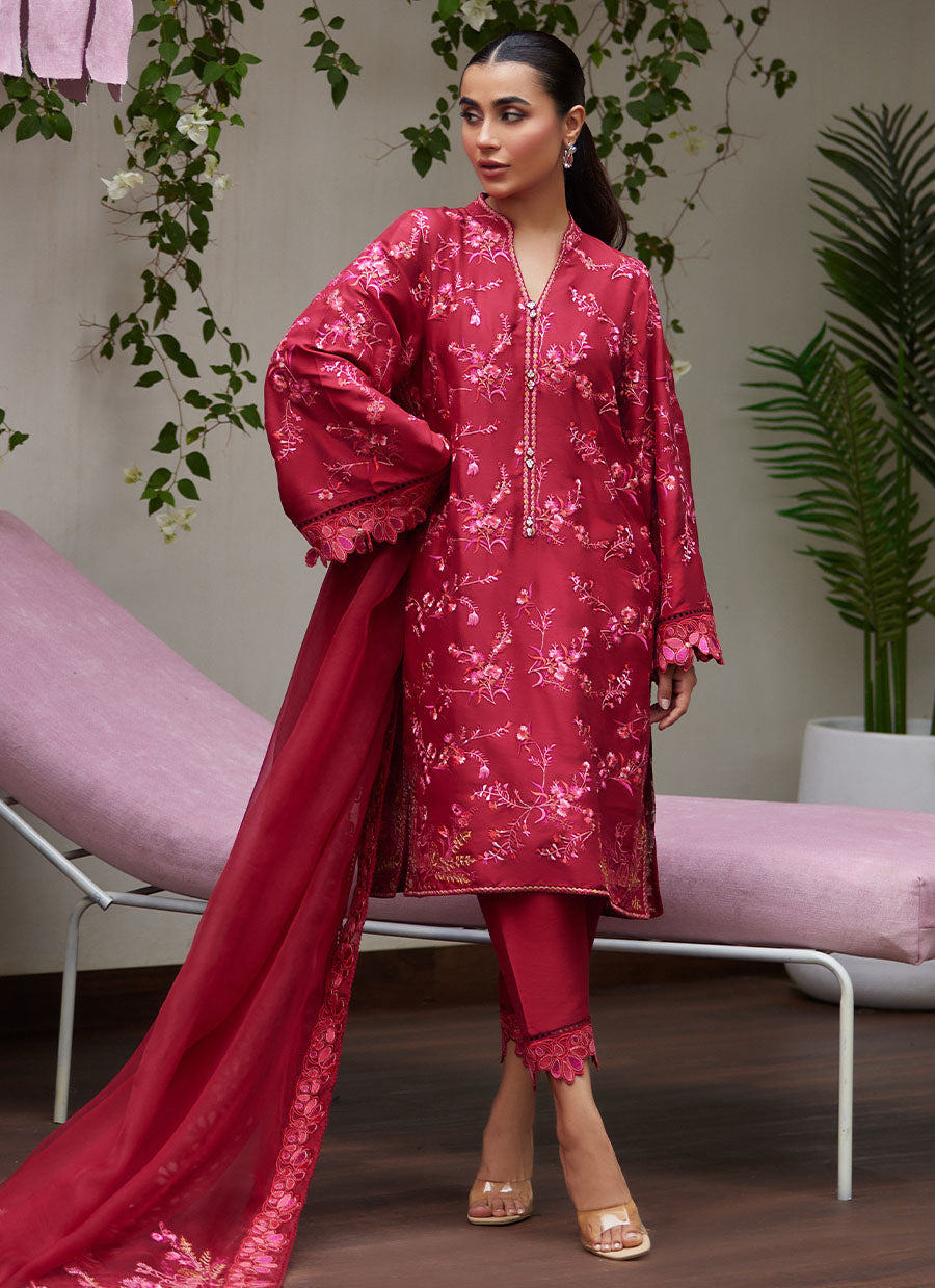 Dinara Scarlett Embroidered Shirt and Dupatta