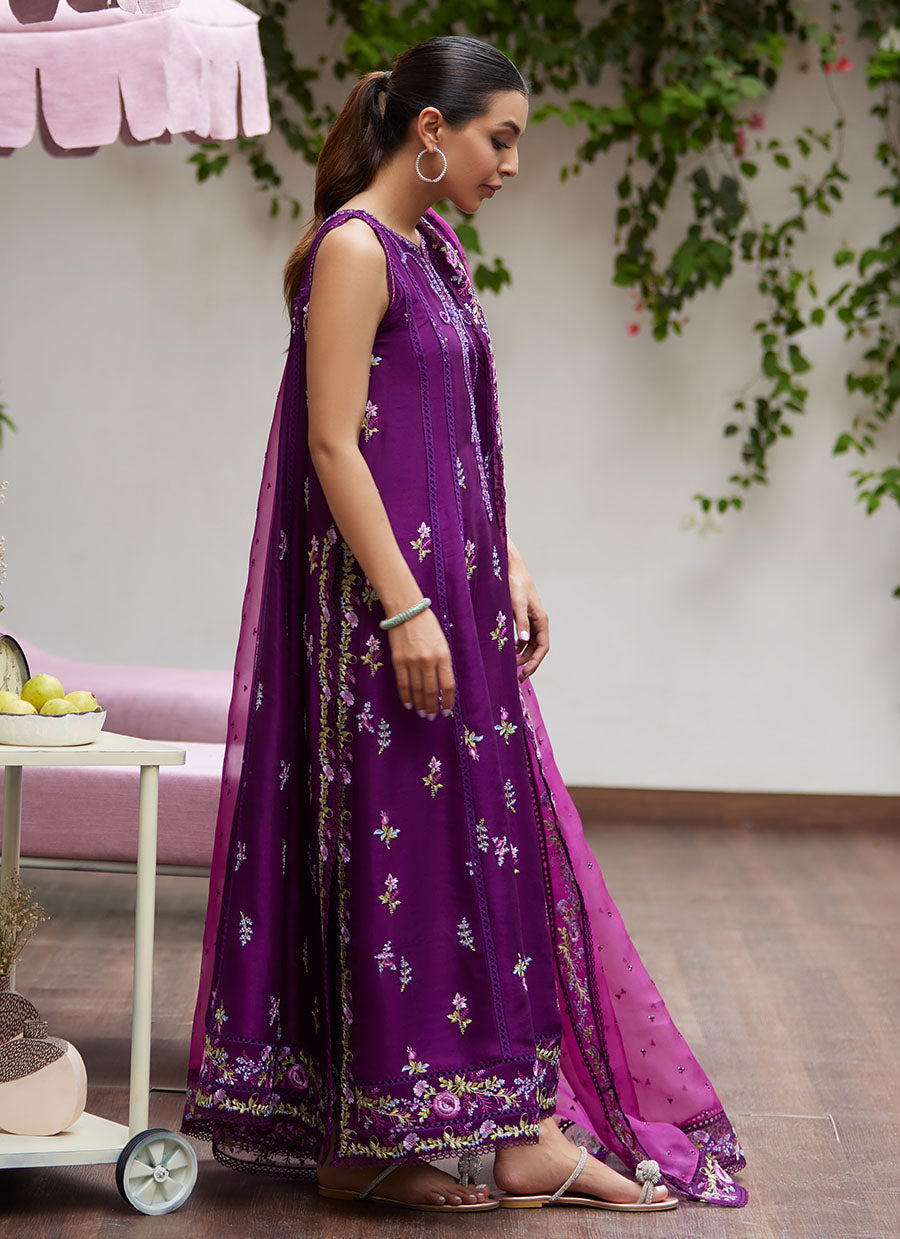 Irina Plum Embroidered Raw Silk Shirt with Dupatta