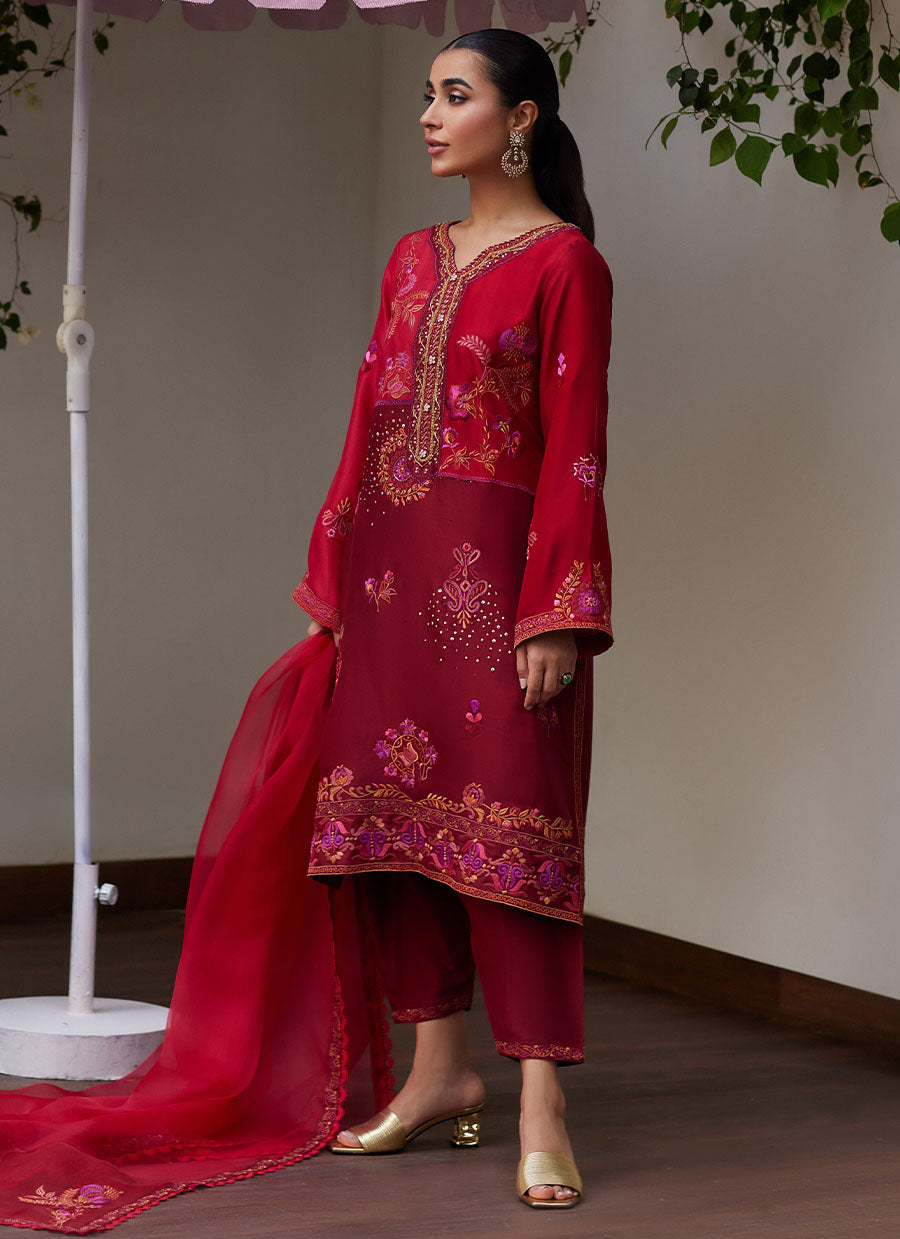 Nikita Scarlett Embroidered Raw Silk Shirt and Dupatta