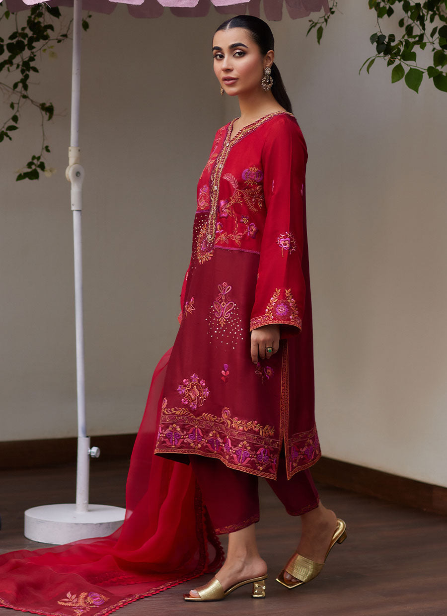 Nikita Scarlett Embroidered Raw Silk Shirt and Dupatta