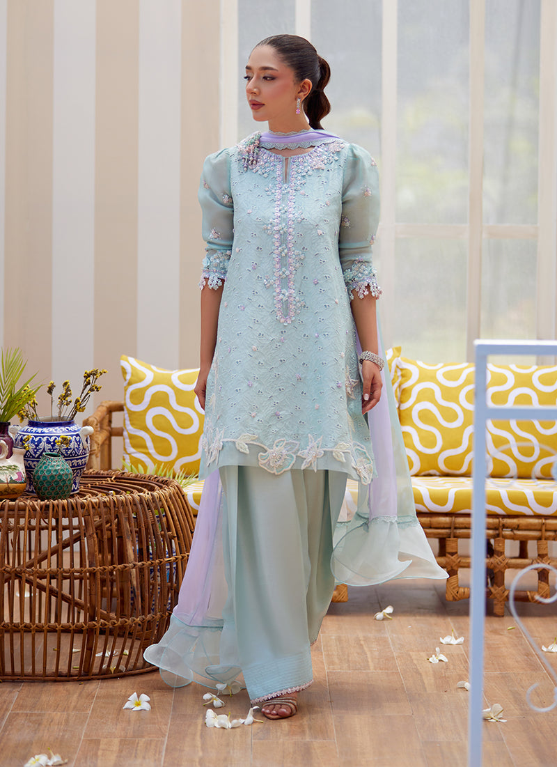 Noa Ice Blue Shirt and Dupatta