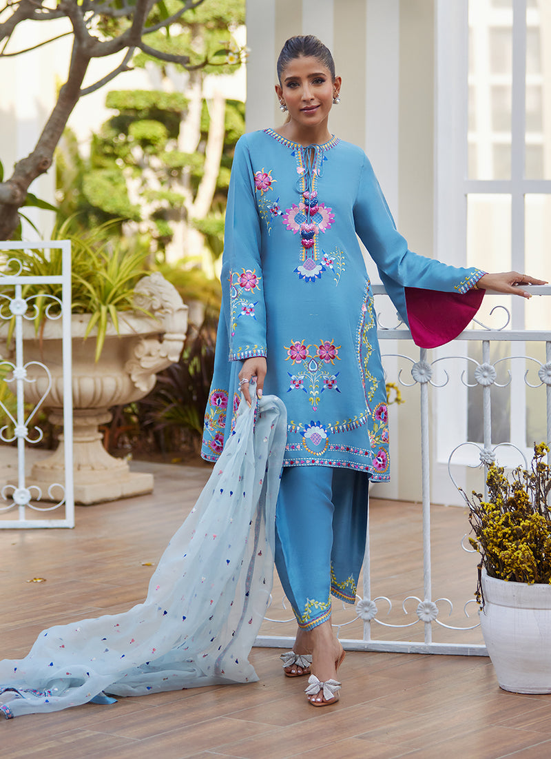 Nyssa Blue Shirt and Dupatta