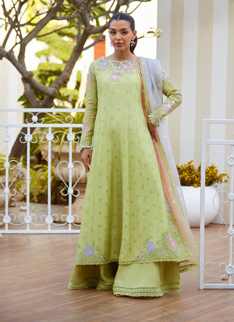 Talya Apple Green Kalidaar and Dupatta
