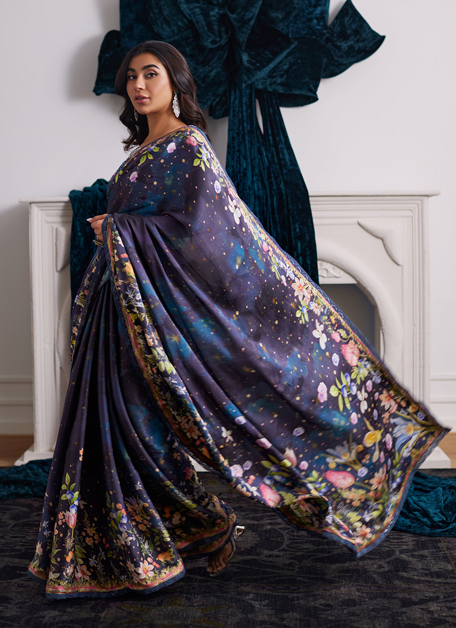 Alixia Charmeuse Saree With Velvet Blouse