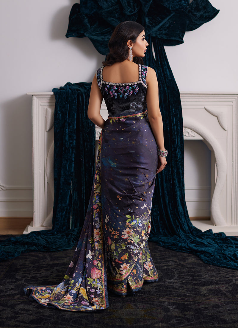 Alixia Charmeuse Saree With Velvet Blouse