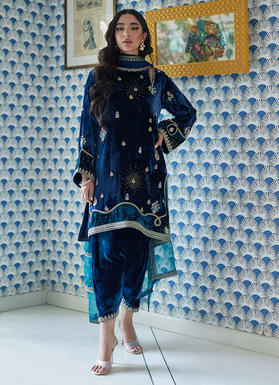 Lujain Navy Shirt And Dupatta