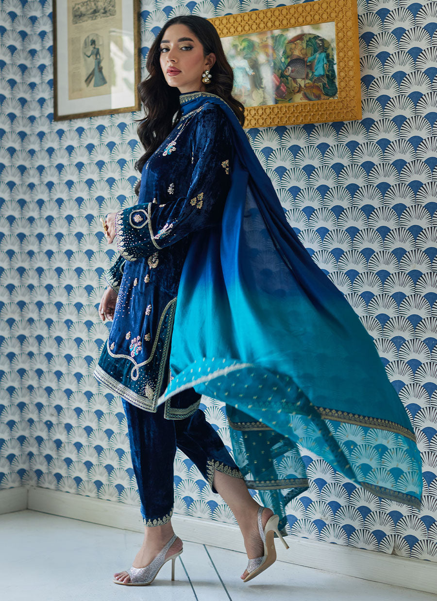 Lujain Navy Shirt And Dupatta