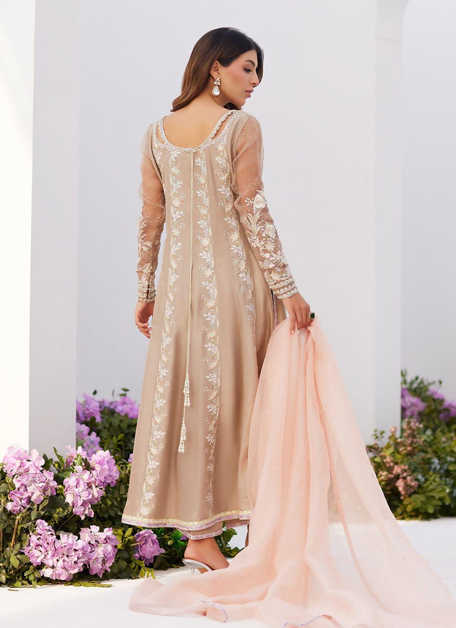 Charlene Sand Embroidered Kalidaar with Dupatta