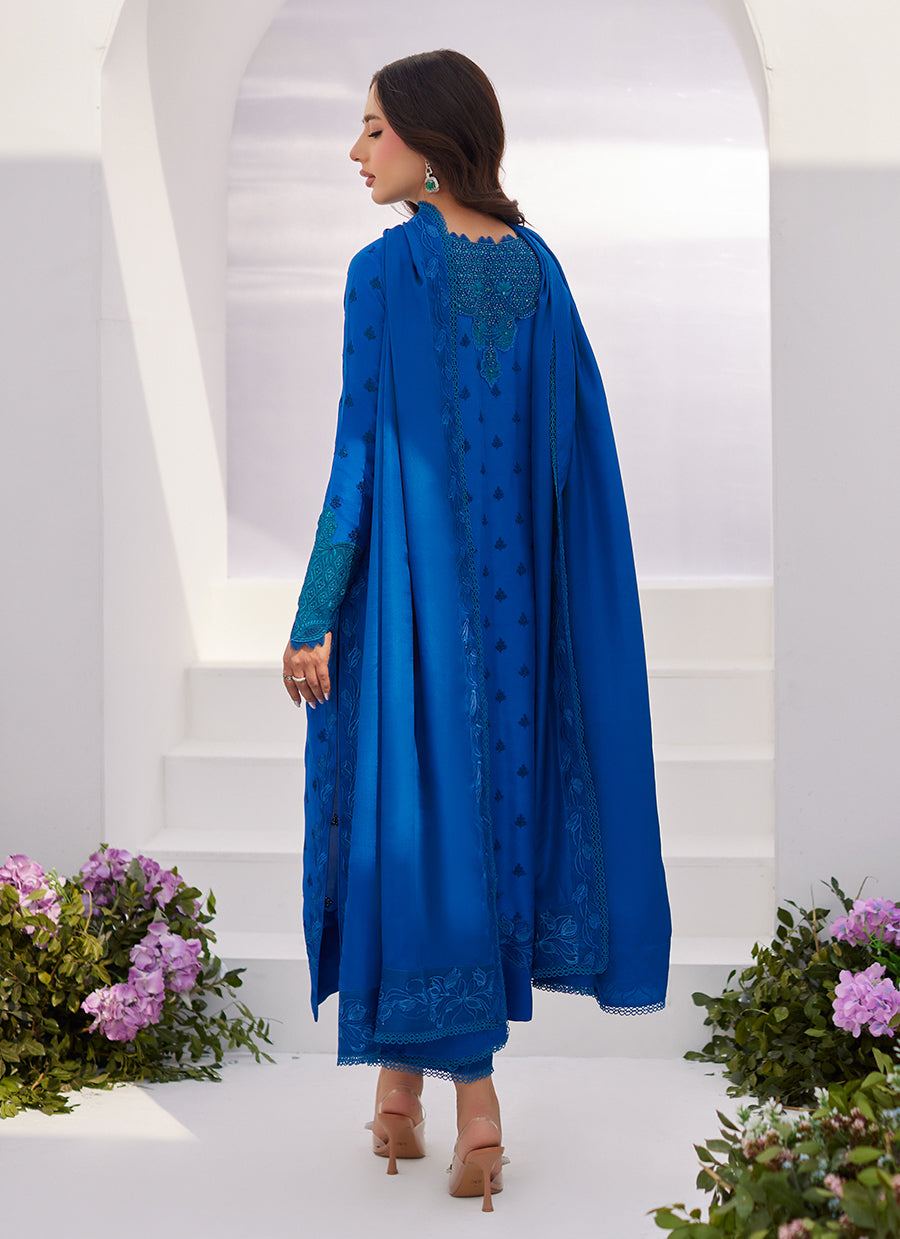 Charr Blue Embroidered Raw Silk Shirt and Dupatta