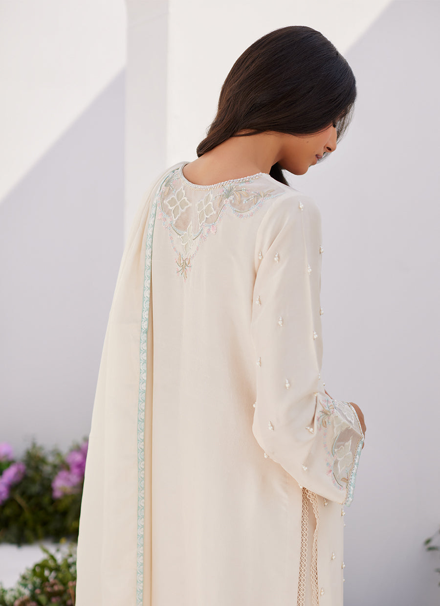 Lya Ivory Embellished Raw Silk Shirt and Dupatta