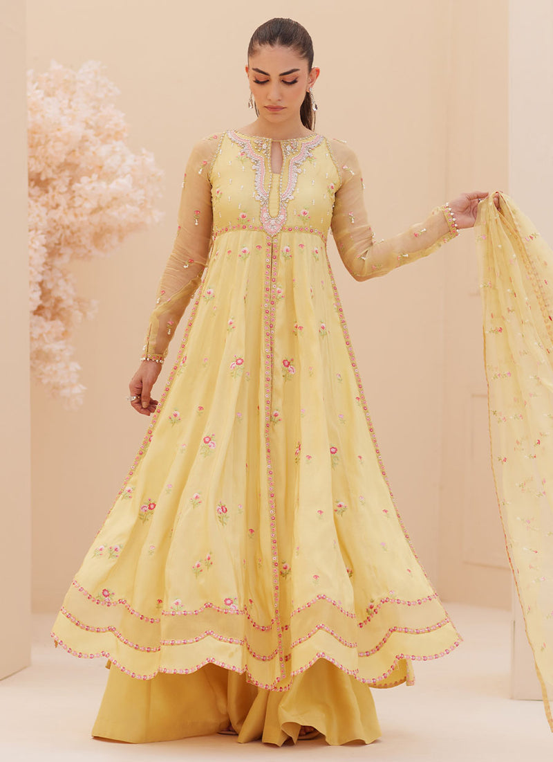 Buttercup Silk Kalidaar and Dupatta