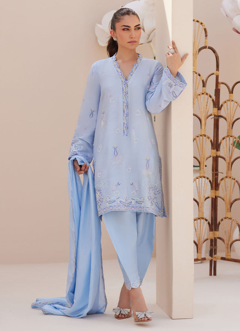 Bettie Cornflower Blue Shirt and Dupatta