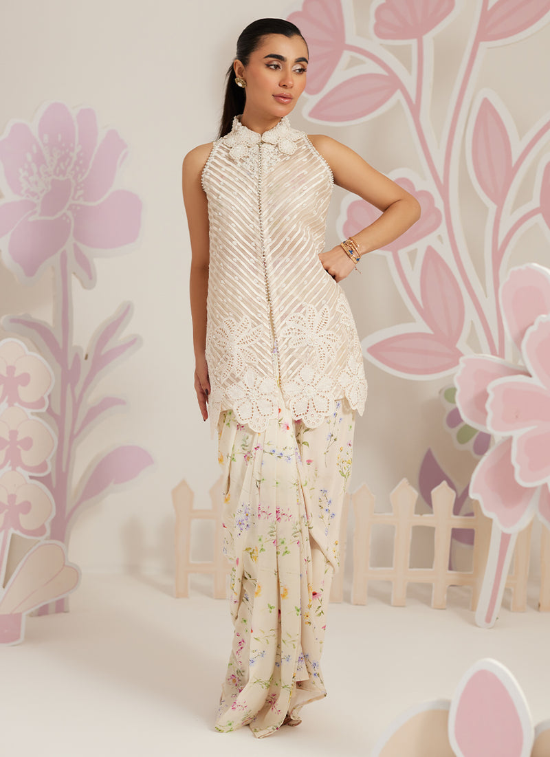 Isobel Jacket With Ivory Printed Crepe Skirt